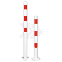 Afzetpaal rond Ø60-108mm rood wit - vaste uitvoering met grondanker