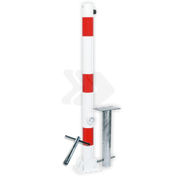 Poteau Anti-Stationnement Rabattable 60-76mm Rouge/Blanc avec Manchon de Sol