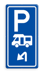 Parkeerroutebord E8n camper met pijl