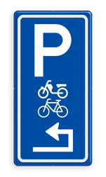 Parkeerbord route (brom-)fietsen stalling (RVV E08m) met pijl - reflecterend