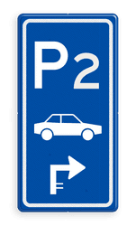Parkeerroutebord E8 auto met nummer en pijl pijl