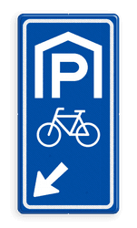 Parkeerroutebord E8f fietsen met pijl