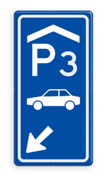 Parkeerroutebord E8 auto overdekt met nummer en pijl pijl
