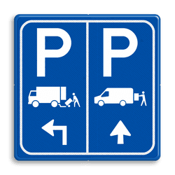 Verkeersbord vrachtwagens/busjes laden lossen met pijlen - reflecterend