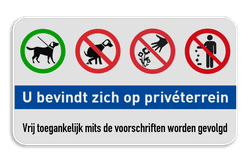 Informatiebord Privéterrein - honden aan de lijn - geen hondepoep - niet plukken - afval opruimen