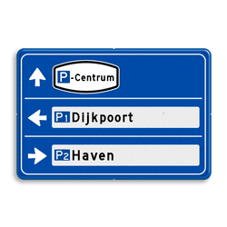Parkeerroutebord 2 richtingen met tekst pijlen