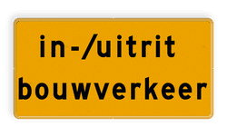 Verkeersbord tekst in/uitrit bouwverkeer reflecterend