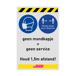 Bord geen mondkapje geen service - afstand houden