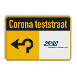 Informatiebord CORONA TESTSTRAAT + bedrijfsnaam/logo - verwijzing