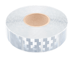 Bande r&eacute;fl&eacute;chissante blanche argent&eacute;e segment&eacute;e pour remorque b&acirc;ch&eacute;e - 50 x 50 mm - rouleau de 12,5 ou 50 m