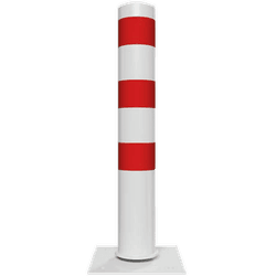 Poteau de protection à ressort Ø152mm sur platine - Blanc/rouge