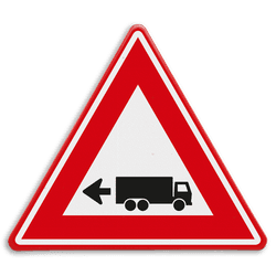 Verkeersbord - waarschuwing links achteruitrijdende vrachtwagen