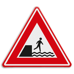 Verkeersbord - waarschuwing voor voetgangers voor kade of rivieroever