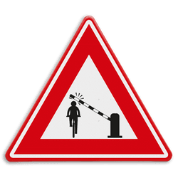 Verkeersbord  - waarschuwing fietsers voor dalende slagboom