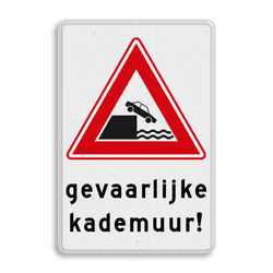 Verkeersbord RVV J26 - Vooraanduiding kade of rivieroever + tekstvlak