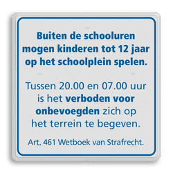Informatiebord schoolplein wit/blauw - spelregels