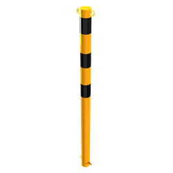 Afzetpaal Ø76x1300mm geel zwart - met 2 ogen - grondankers