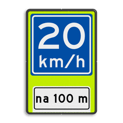 Verkeersbord RVV A04-xx - OB401-xxx - Adviessnelheid, na 100 meter