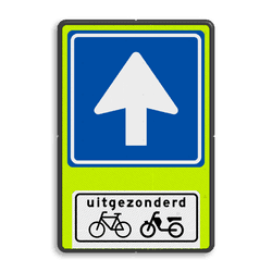 Verkeersbord RVV C03OB54f - Eenrichtingsweg met uitzondering - fluor achtergrond