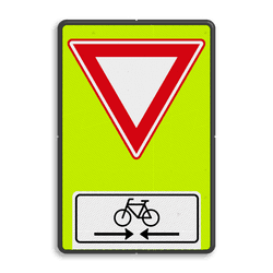 Verkeersbord RVV B06OB503OB02f - Voorrangsweg - FLUOR met Kruising fietspad
