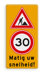 Verkeersbord wegwerkzaamheden - RVV J16 + A01 + eigen tekst