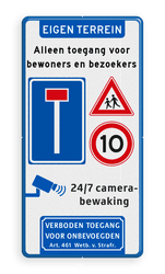 Entreebord voor toegang eigen terrein met doodlopende weg e.d.