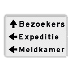 Verkeersbord route met 3 regels tekst en pijlen - reflecterend