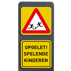 Verzwaarde bermpaal met twee borden symbool/tekst