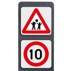 Poteau routier lesté avec 2 symboles