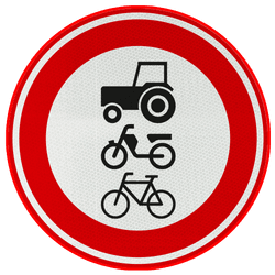 Verkeersbord RVV C09 - Gesloten voor ruiters, vee, wagens en motorvoertuigen < 25km/h