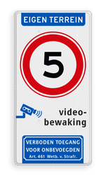 Verkeersbord A01-05 met videobewaking en Wetboek