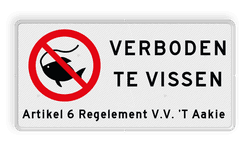 Verkeersbord Verboden te vissen met artikel tekst