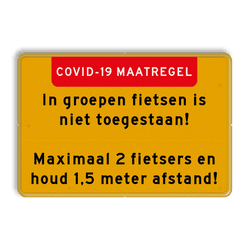 Tekstbord Covid-19 Maatregel - Fietsers houd afstand