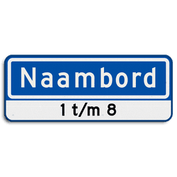 Straatnaambord 08 karakters 500x200 mm + huisnummers NEN 1772