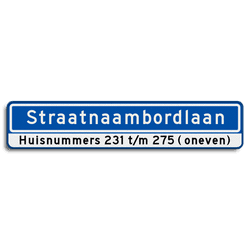 Straatnaambord 18 karakters 1000x200 mm + Huisnummers NEN 1772