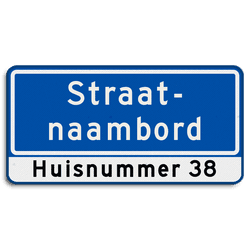 Straatnaambord 20 karakters 600x300mm 2 regelig + huisnummers NEN 1772