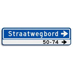 Straatnaambord 14 karakters 800x200 mm pijl rechts + Huisnummers NEN 1772