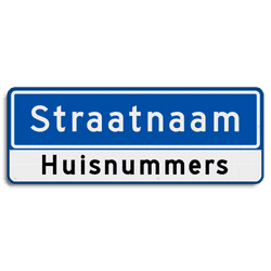 Straatnaambord 11 karakters 800x300mm 1 regelig + huisnummers NEN 1772