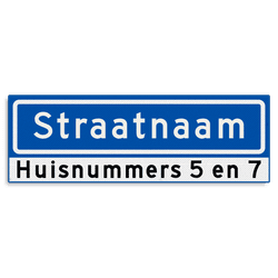 Straatnaambord KOKER 600x200mm - max. 10 karakters - met huisnummers - NEN1772
