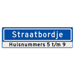 Straatnaambord KOKER 700x200mm - max. 12 karakters - met huisnummers - NEN1772