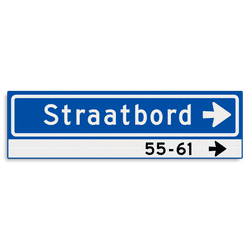 Straatnaambord KOKER 700x200mm - max. 12 karakters - huisnummers en pijl rechts - NEN1772