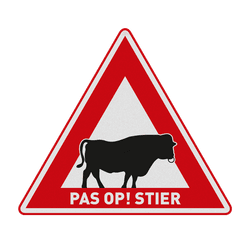 Waarschuwingspictogram - Pas op! Stieren - Alupanel 2mm driehoek