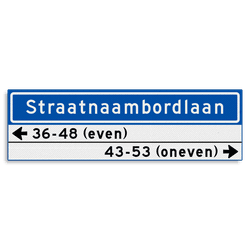 Straatnaambord KOKER 1000x300mm - max. 18 karakters - met 2 regels huisnummers - NEN1772