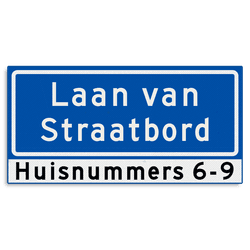 Straatnaambord KOKER 600x300mm - max. 20 karakters - 2 regelig met huisnummers - NEN1772