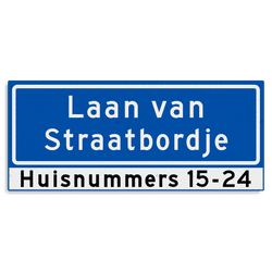 Straatnaambord KOKER 700x300mm - max. 24 karakters - 2 regelig met huisnummers - NEN1772