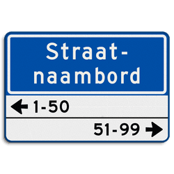 Straatnaambord 20 karakters 600x400mm 2 regelig + huisnummers NEN 1772