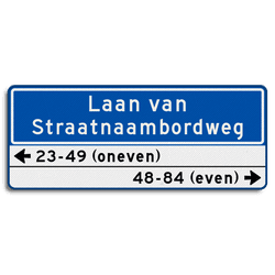 Straatnaambord 36 karakters 1000x400mm 2 regelig + huisnummers NEN 1772