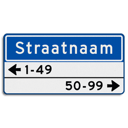 Straatnaambord 11 karakters 800x400mm 1 regelig + 2 regelige huisnummers NEN 1772