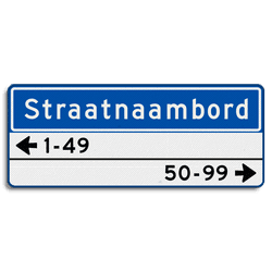 Straatnaambord 14 karakters 1000x400mm 1 regelig + 2 regelige huisnummers NEN 1772