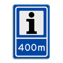 Verkeersbord RVV BW101S104-400 - Informatiepuntverwijzing met afstandsaanduiding